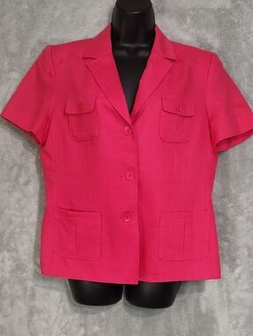 Style & Co. Short-Sleeve Notched Collar Jacket in Bright Pink